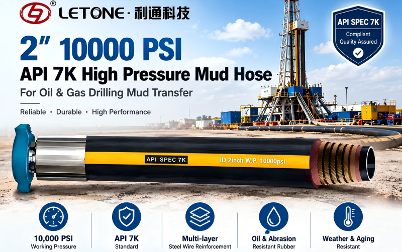 Manguera de Lodo de Alta Presión API 7K de 2″ y 10.000 PSI para Operaciones de Perforación Petrolera